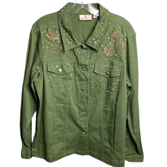 Quacker Factory Jackets & Blazers - Quacker Factory Pearl Stone Embellished Button Up Longsleeve Stretch Jacket